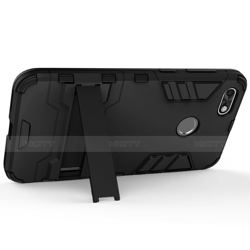 Cover Silicone e Plastica Opaca con Supporto per Huawei P9 Lite Mini Nero