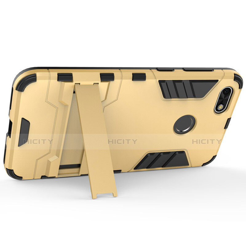 Cover Silicone e Plastica Opaca con Supporto per Huawei Y6 Pro (2017) Oro