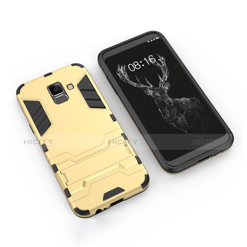 Cover Silicone e Plastica Opaca con Supporto per Samsung Galaxy A6 (2018) Dual SIM Oro