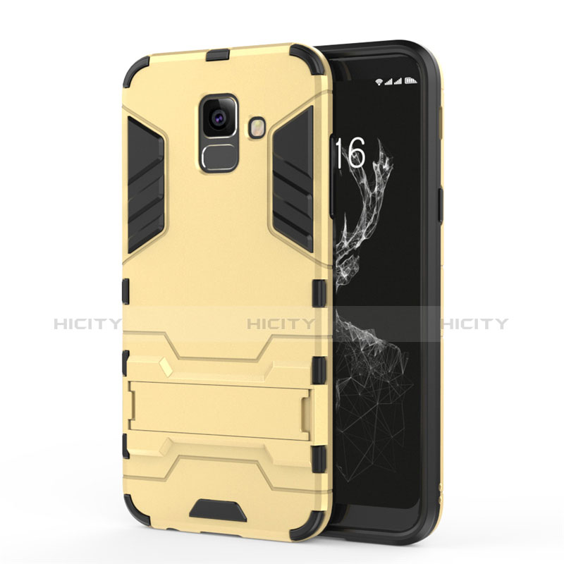 Cover Silicone e Plastica Opaca con Supporto per Samsung Galaxy A6 (2018) Oro