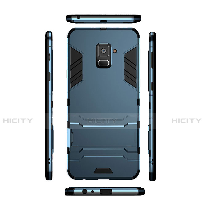 Cover Silicone e Plastica Opaca con Supporto per Samsung Galaxy A8 (2018) A530F Ciano