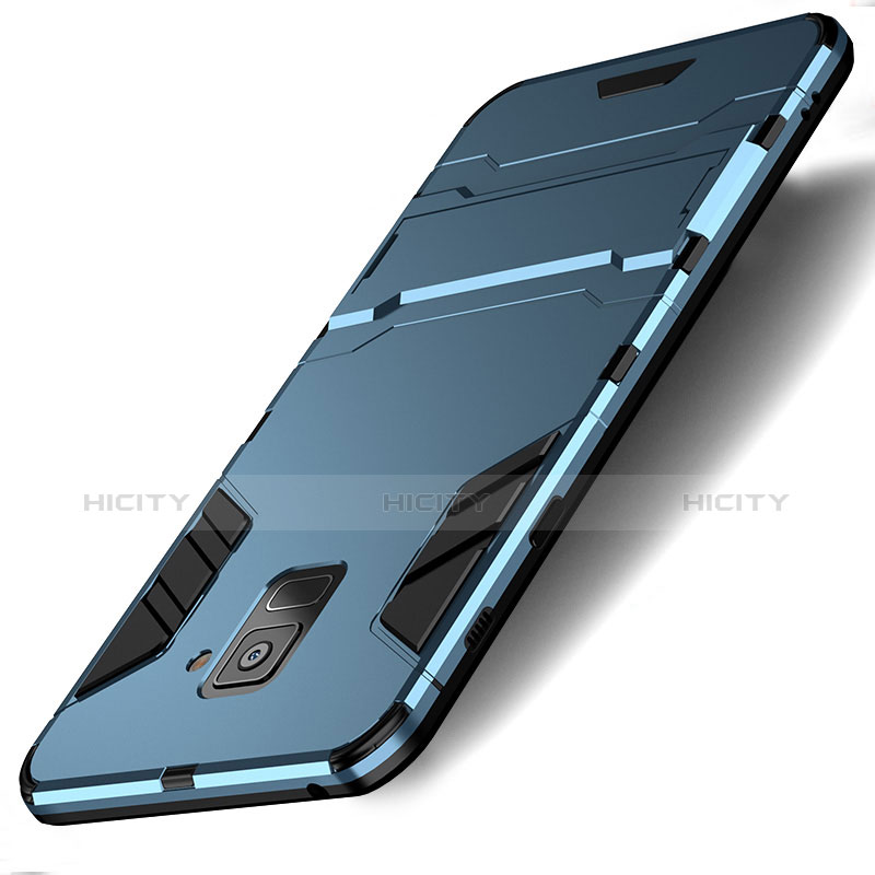 Cover Silicone e Plastica Opaca con Supporto per Samsung Galaxy A8 (2018) Duos A530F Ciano