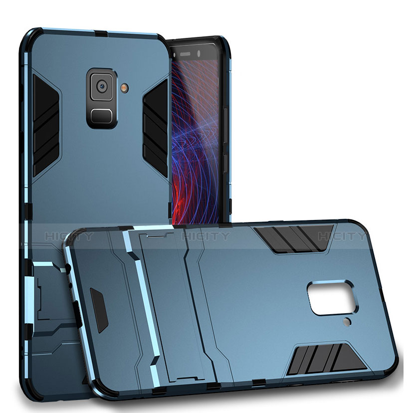 Cover Silicone e Plastica Opaca con Supporto per Samsung Galaxy A8 (2018) Duos A530F Ciano