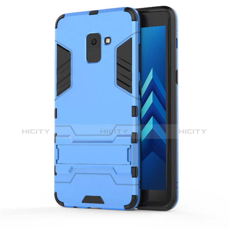 Cover Silicone e Plastica Opaca con Supporto per Samsung Galaxy A8+ A8 Plus (2018) A730F Blu