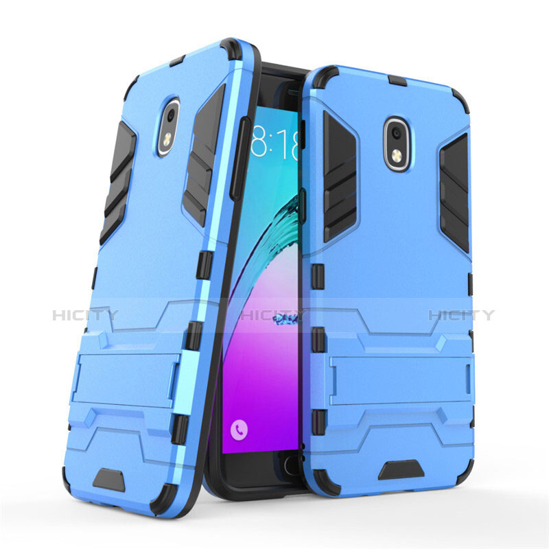 Cover Silicone e Plastica Opaca con Supporto per Samsung Galaxy Amp Prime 3 Blu