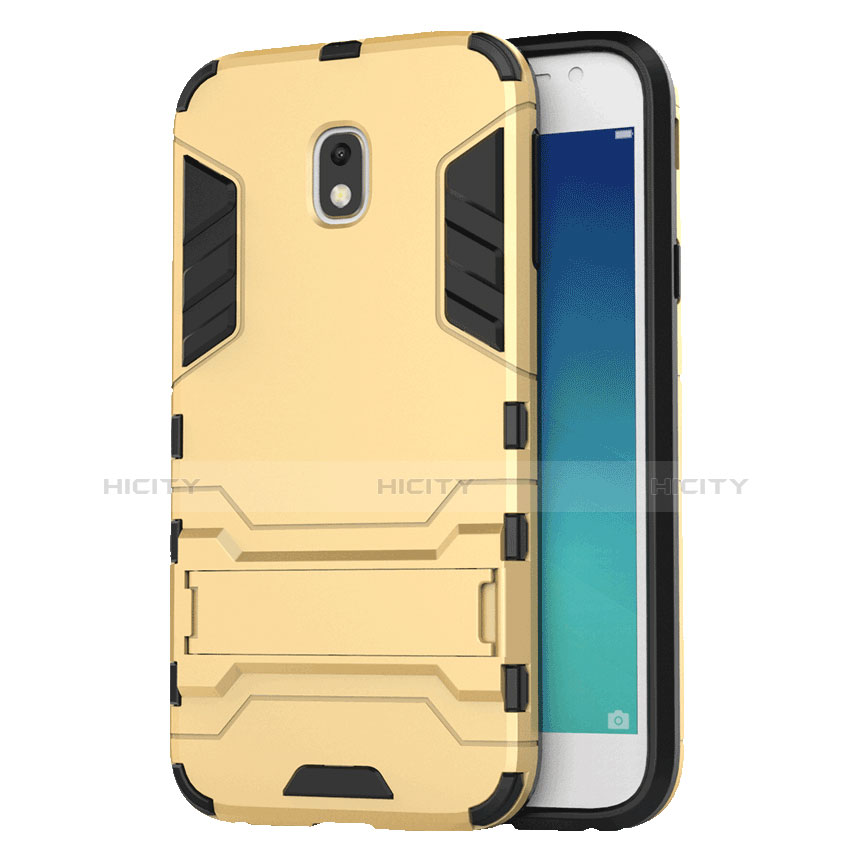 Cover Silicone e Plastica Opaca con Supporto per Samsung Galaxy J3 (2018) SM-J377A Oro