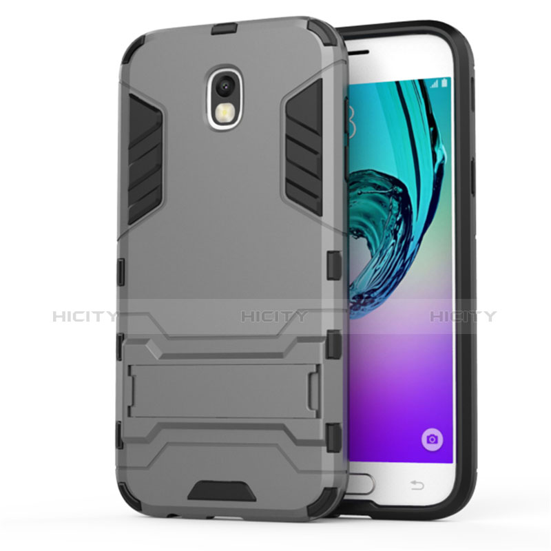 Cover Silicone e Plastica Opaca con Supporto per Samsung Galaxy J5 (2017) SM-J750F Grigio