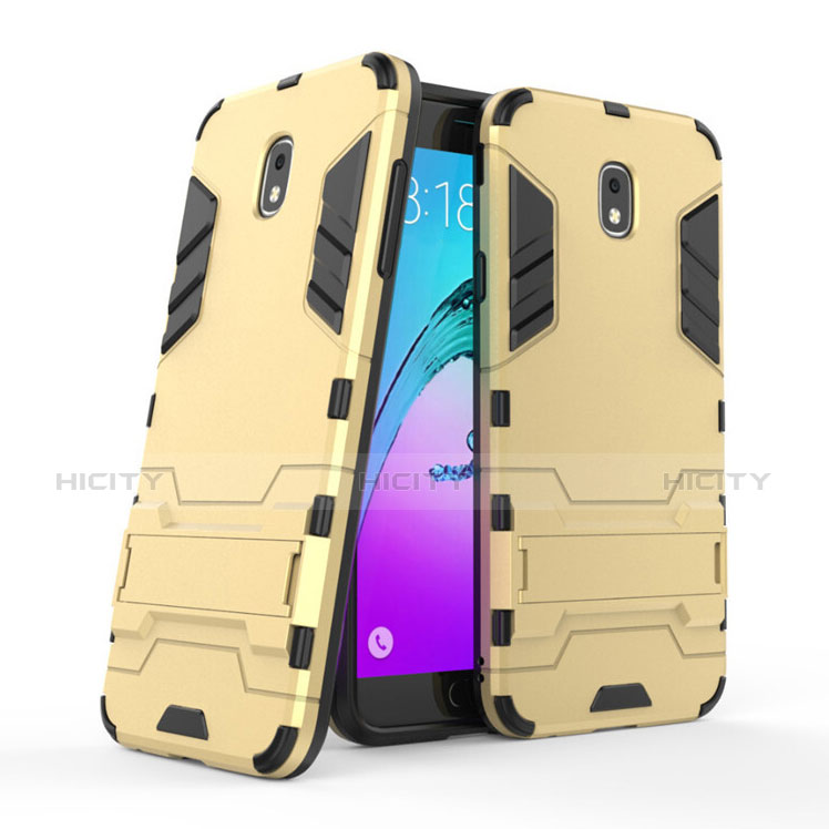 Cover Silicone e Plastica Opaca con Supporto per Samsung Galaxy J7 (2018) J737 Oro