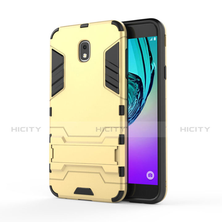 Cover Silicone e Plastica Opaca con Supporto per Samsung Galaxy J7 (2018) J737 Oro