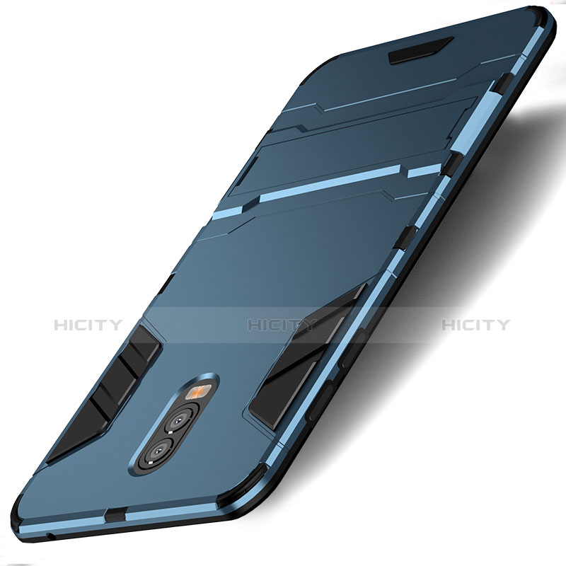 Cover Silicone e Plastica Opaca con Supporto per Samsung Galaxy J7 Plus Ciano