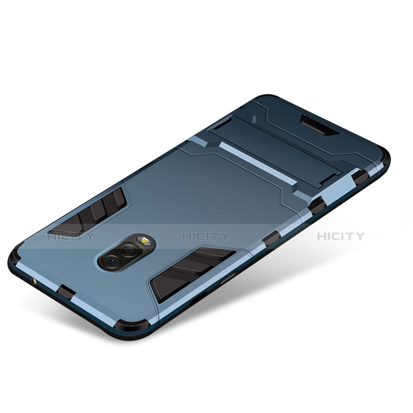 Cover Silicone e Plastica Opaca con Supporto per Samsung Galaxy J7 Plus Ciano