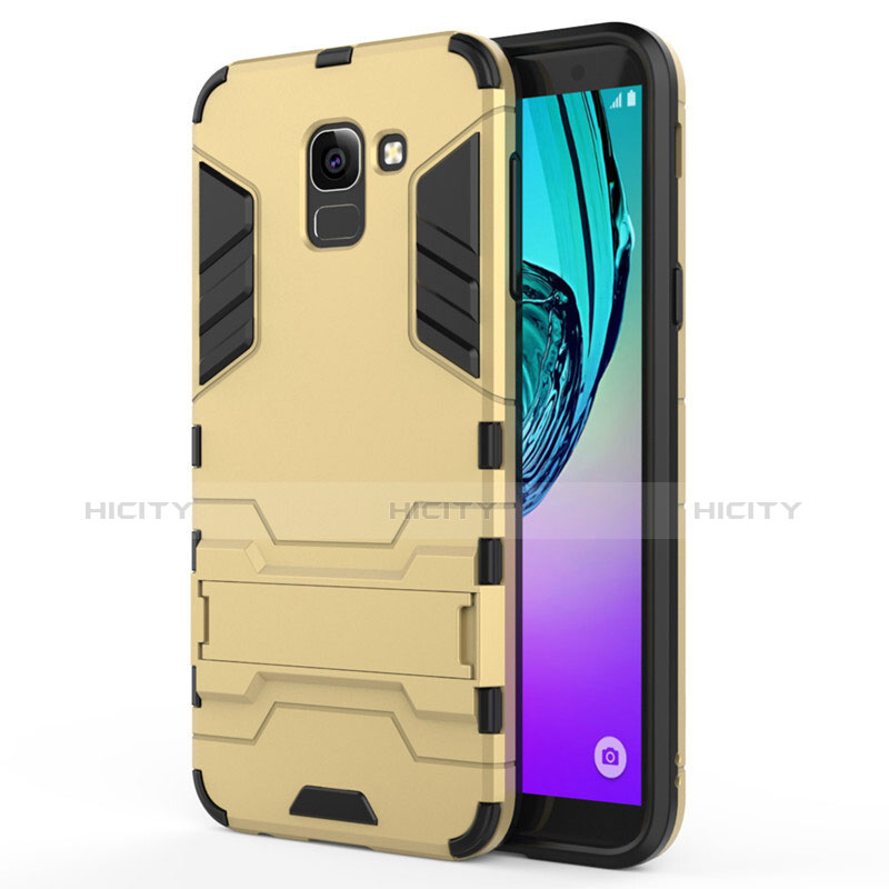Cover Silicone e Plastica Opaca con Supporto per Samsung Galaxy On6 (2018) J600F J600G Oro