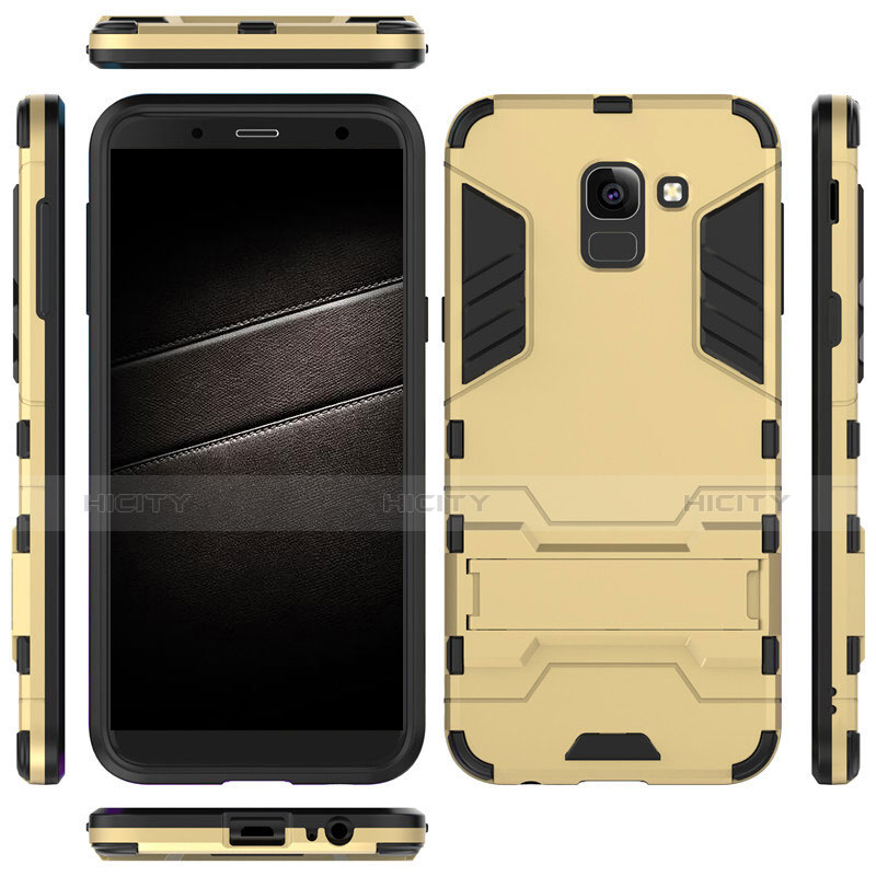 Cover Silicone e Plastica Opaca con Supporto per Samsung Galaxy On6 (2018) J600F J600G Oro