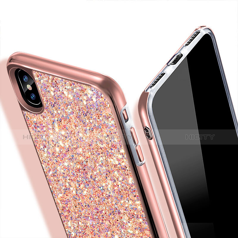 Cover Silicone Morbida Bling Bling per Apple iPhone X Oro Rosa