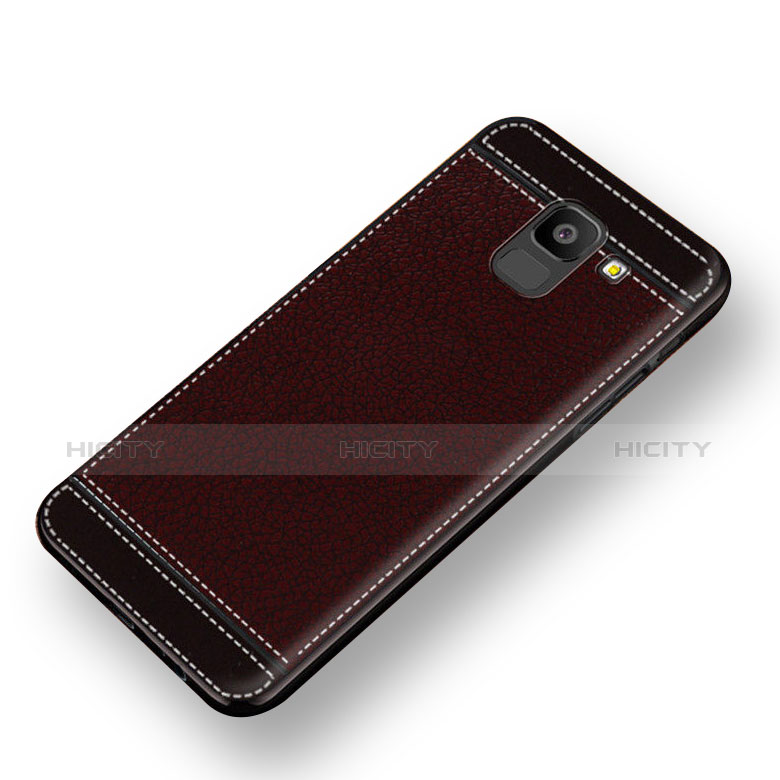 Cover Silicone Morbida In Pelle W01 per Samsung Galaxy J6 (2018) J600F Rosso