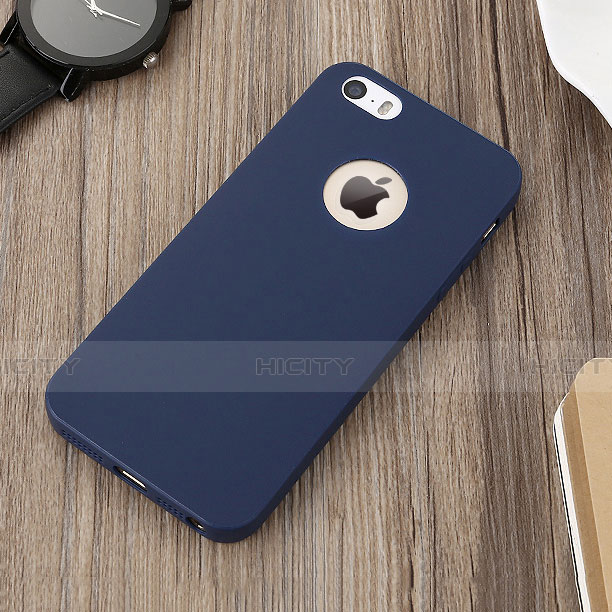 Cover Silicone Morbida Lucido con Foro per Apple iPhone 5 Blu
