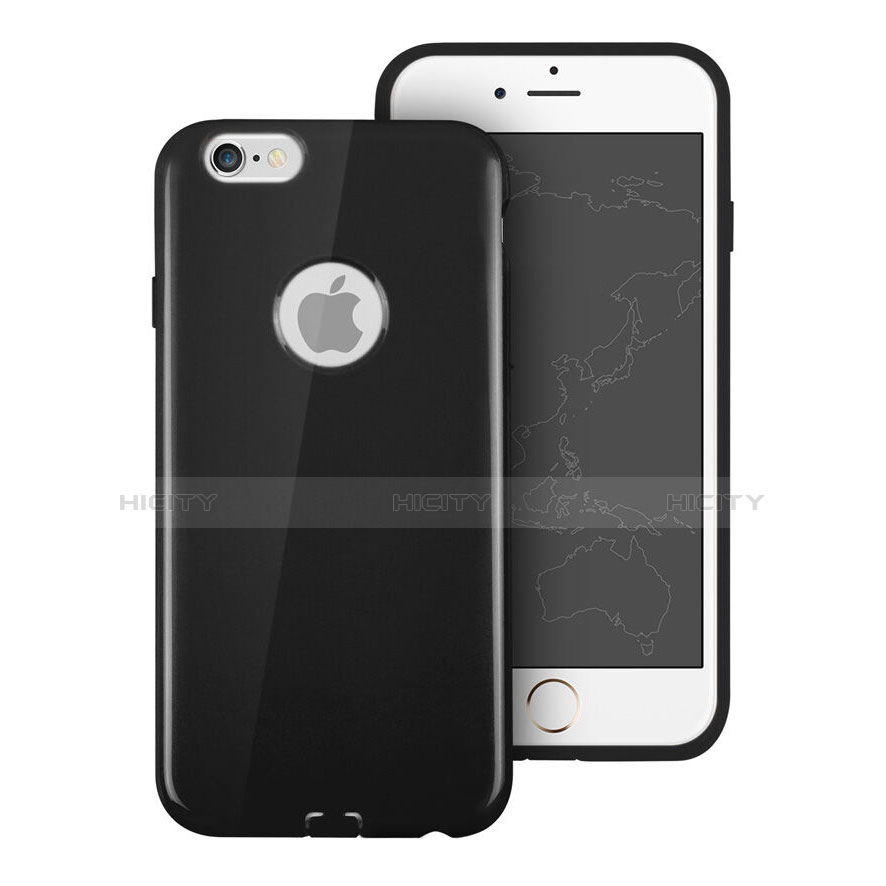 Cover Silicone Morbida Lucido con Foro per Apple iPhone 6 Plus Nero