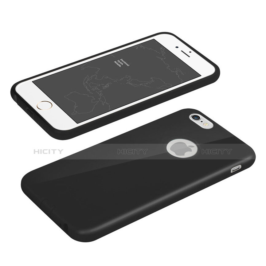Cover Silicone Morbida Lucido con Foro per Apple iPhone 6 Plus Nero