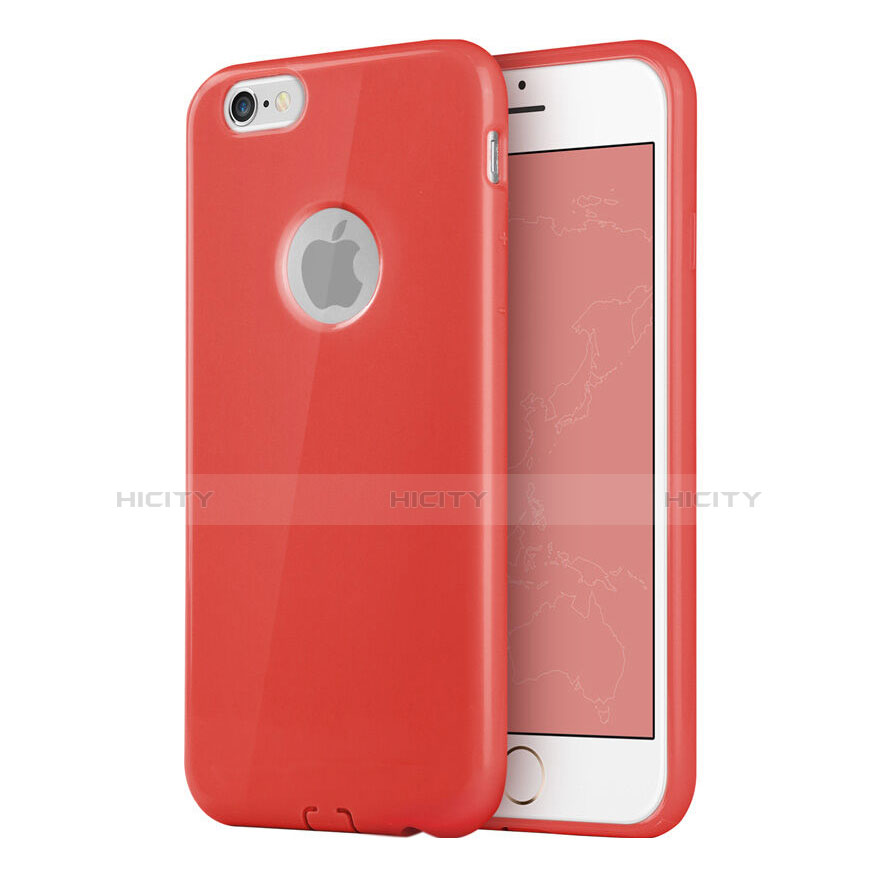 Cover Silicone Morbida Lucido con Foro per Apple iPhone 6 Plus Rosso