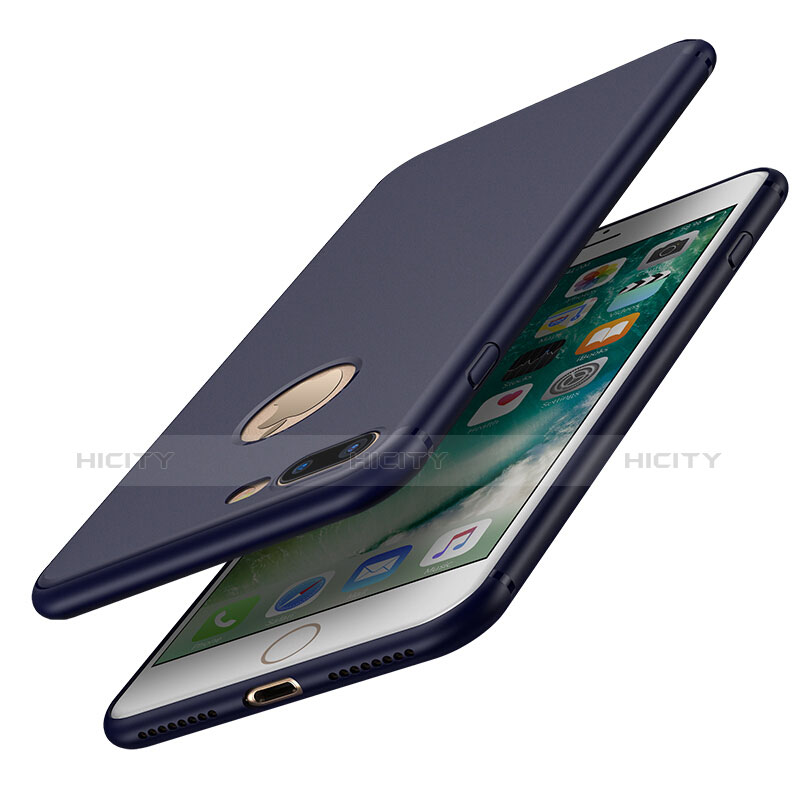 Cover Silicone Morbida Lucido con Foro per Apple iPhone 8 Plus Blu