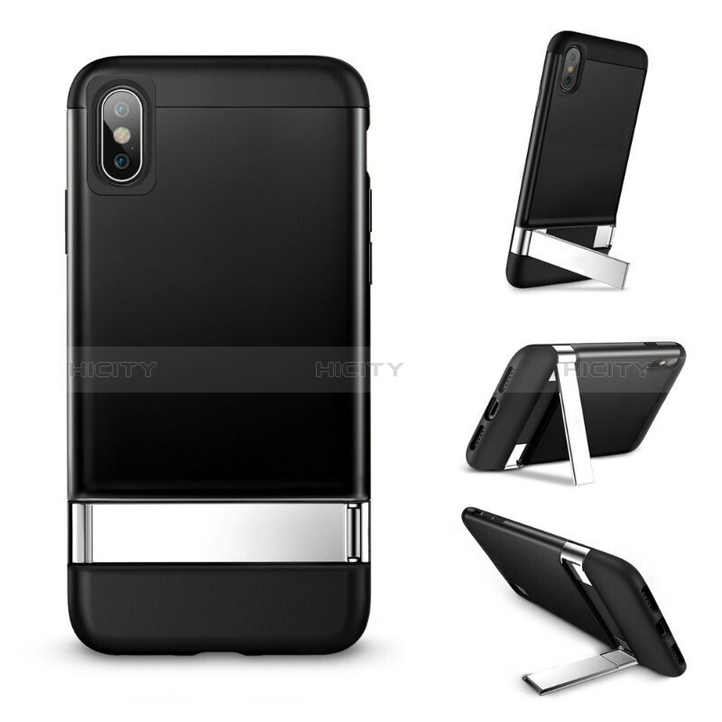 Cover Silicone Morbida Lucido con Supporto per Apple iPhone Xs Max Nero