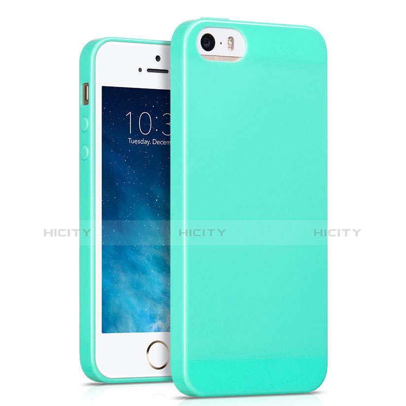 Cover Silicone Morbida Lucido per Apple iPhone 5 Ciano