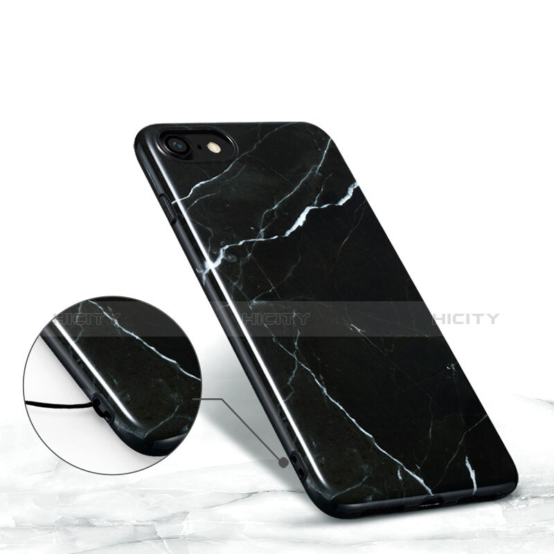 Cover Silicone Morbida Pattern di Marmo per Apple iPhone 7 Nero