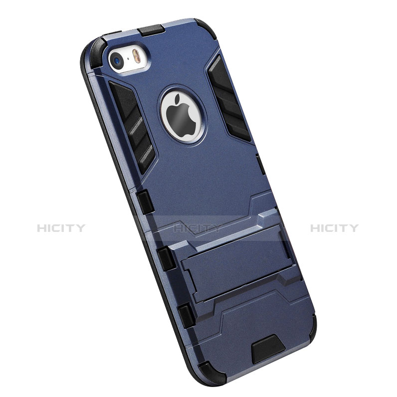 Cover Silicone Opaca con Supporto per Apple iPhone 5 Blu