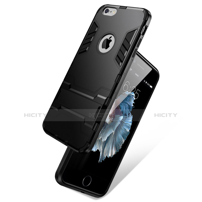 Cover Silicone Opaca con Supporto per Apple iPhone 6 Plus Nero