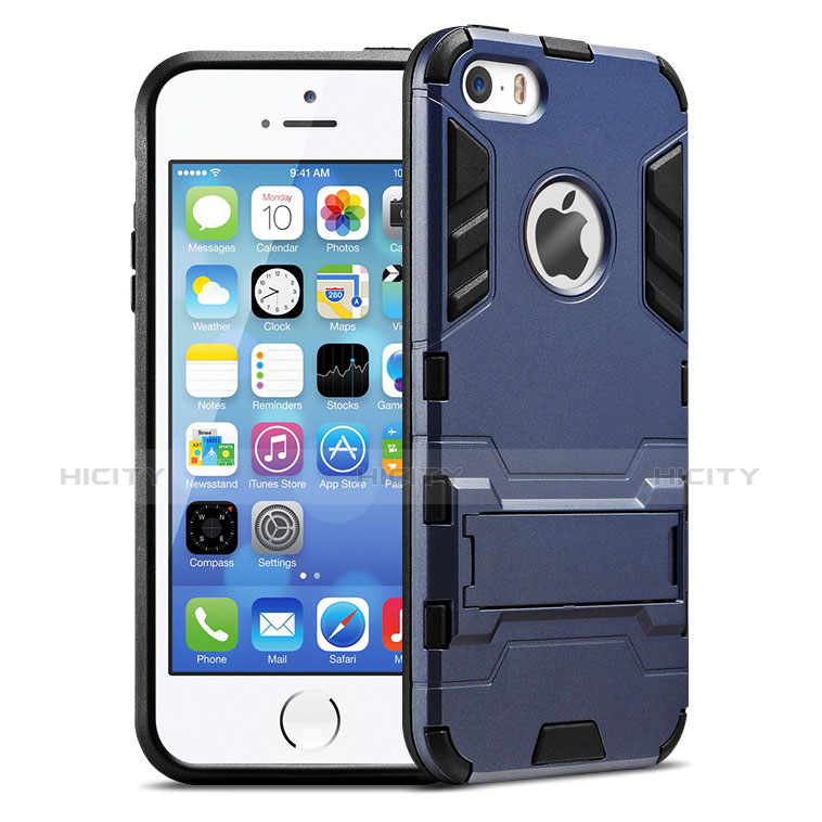 Cover Silicone Opaca con Supporto per Apple iPhone SE Blu