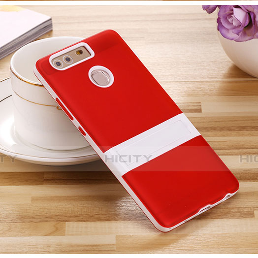 Cover Silicone Opaca con Supporto per Huawei P9 Rosso