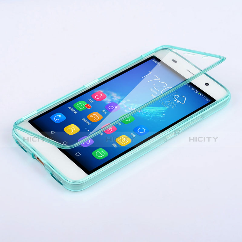 Cover Silicone Trasparente A Flip Morbida per Huawei Honor 4A Blu