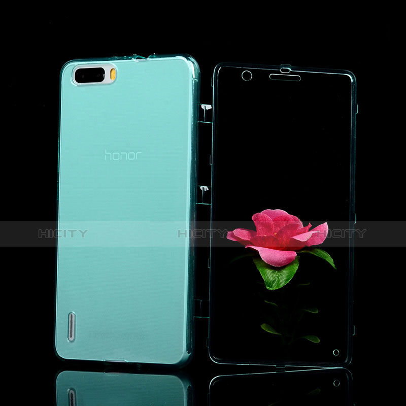 Cover Silicone Trasparente A Flip Morbida per Huawei Honor 6 Plus Cielo Blu