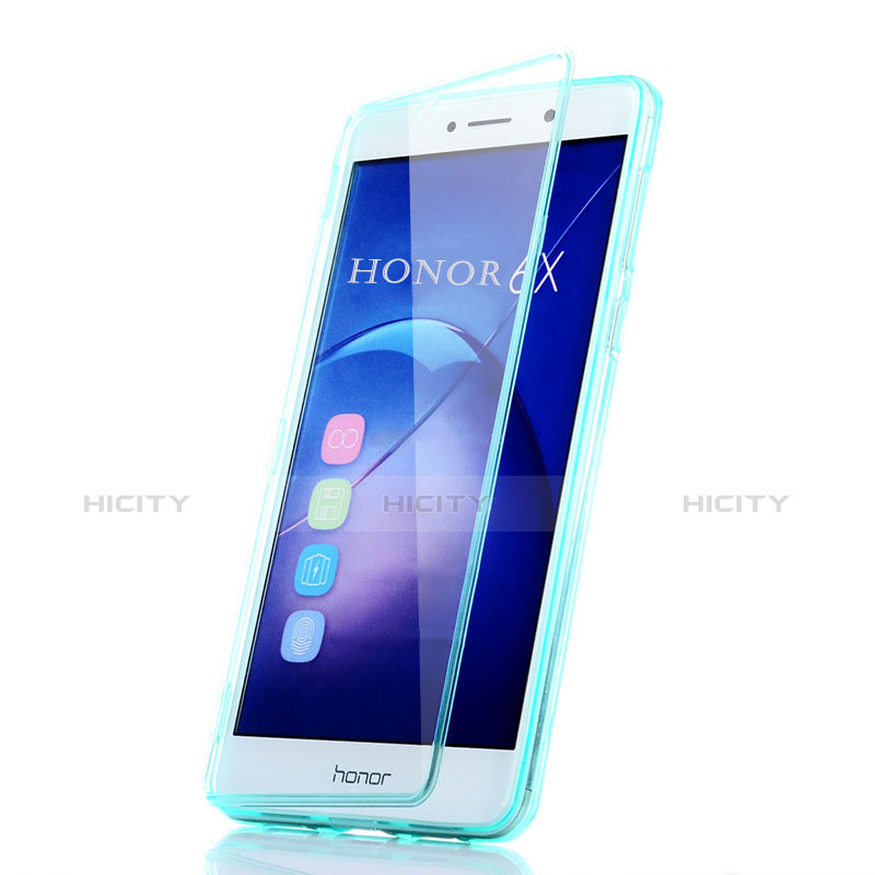 Cover Silicone Trasparente A Flip Morbida per Huawei Honor 6X Cielo Blu