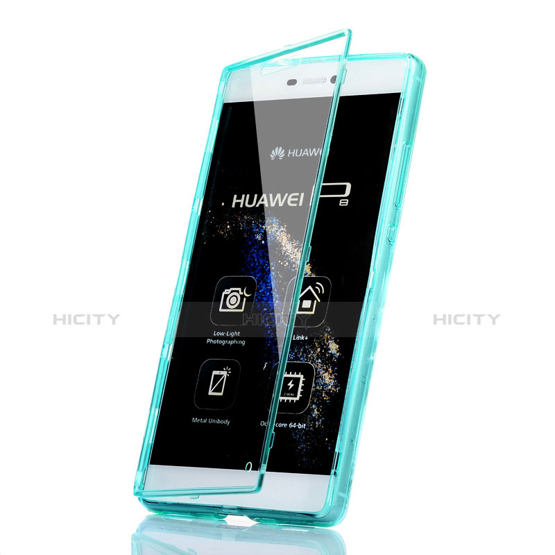 Cover Silicone Trasparente A Flip Morbida per Huawei P8 Cielo Blu