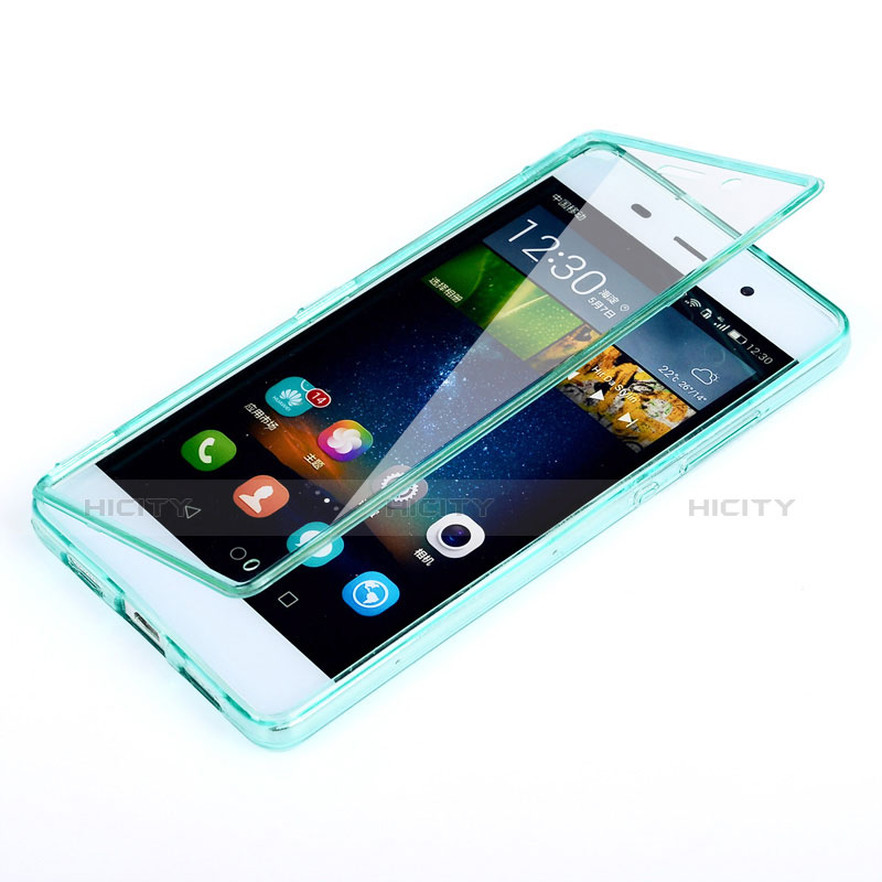 Cover Silicone Trasparente A Flip Morbida per Huawei P8 Lite Cielo Blu