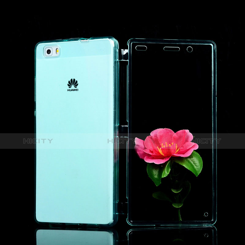 Cover Silicone Trasparente A Flip Morbida per Huawei P8 Lite Cielo Blu
