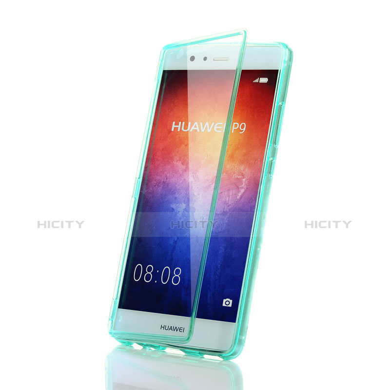 Cover Silicone Trasparente A Flip Morbida per Huawei P9 Cielo Blu