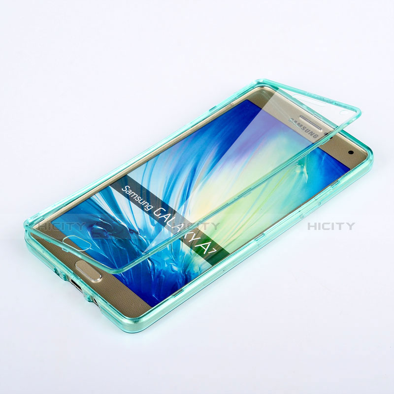 Cover Silicone Trasparente A Flip Morbida per Samsung Galaxy A7 Duos SM-A700F A700FD Cielo Blu