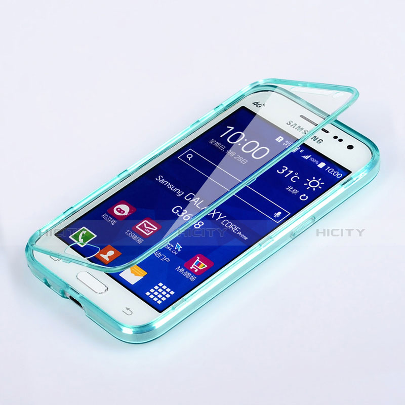 Cover Silicone Trasparente A Flip Morbida per Samsung Galaxy Core Prime G360F G360GY Cielo Blu