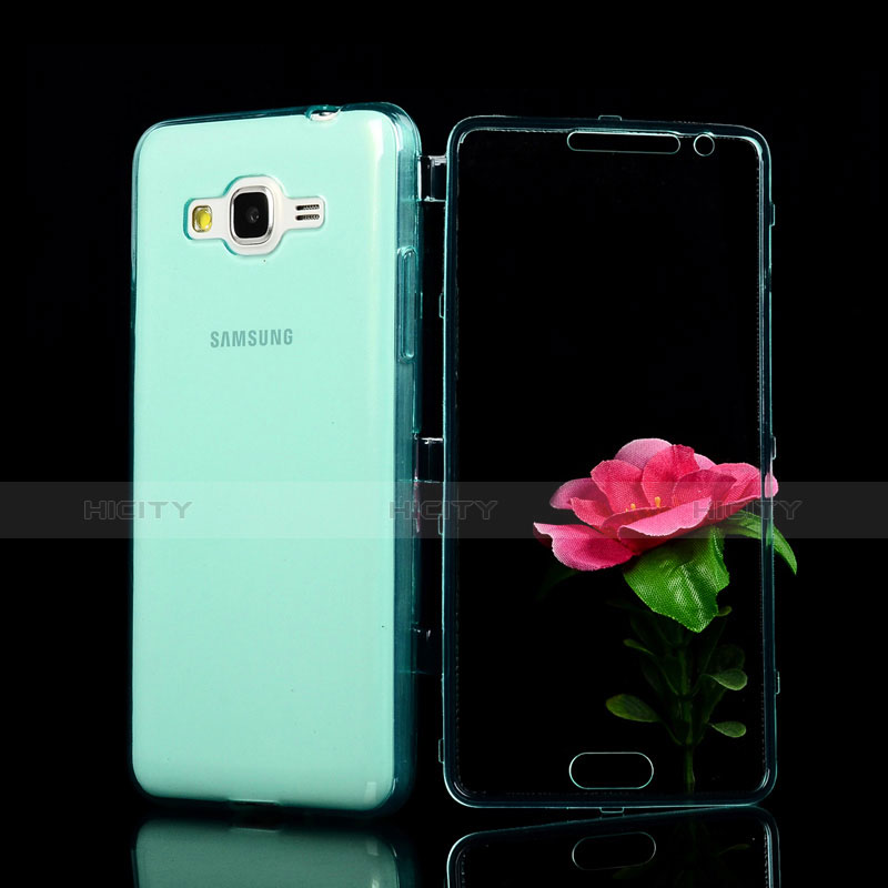 Cover Silicone Trasparente A Flip Morbida per Samsung Galaxy Grand Prime 4G G531F Duos TV Cielo Blu