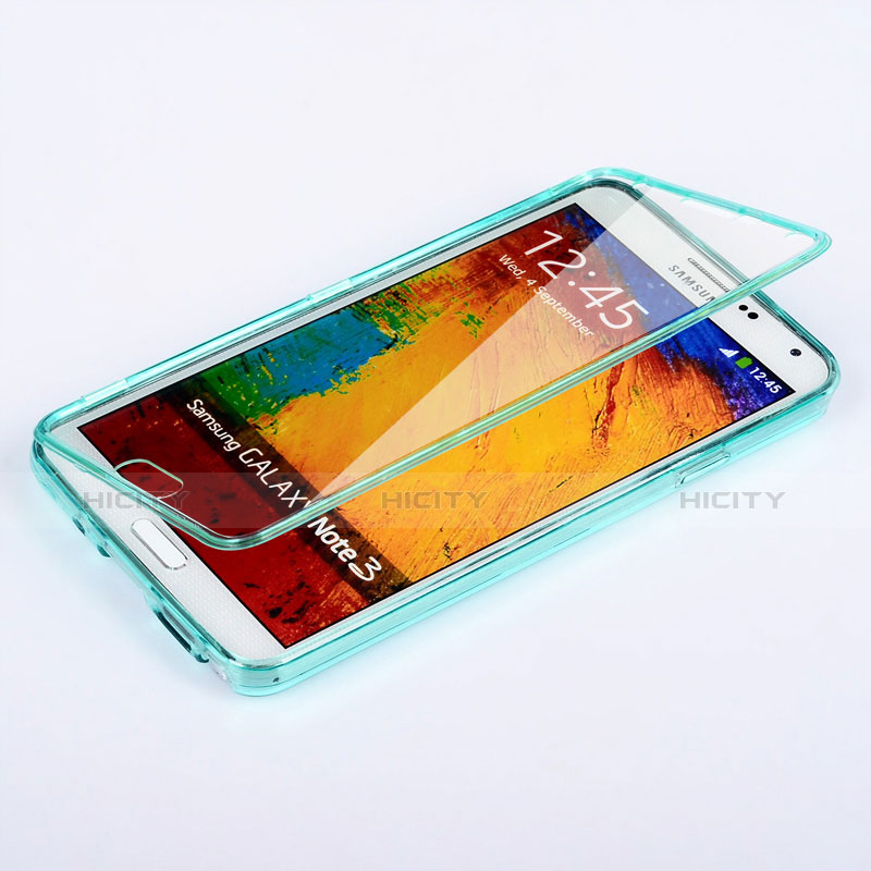 Cover Silicone Trasparente A Flip Morbida per Samsung Galaxy Note 3 N9000 Cielo Blu