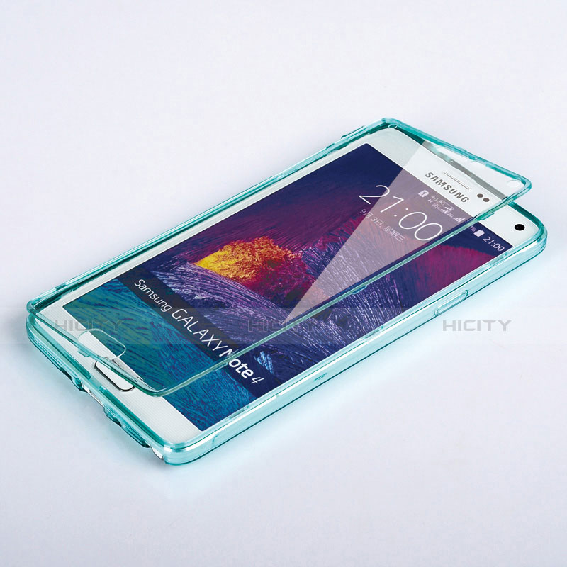 Cover Silicone Trasparente A Flip Morbida per Samsung Galaxy Note 4 SM-N910F Cielo Blu