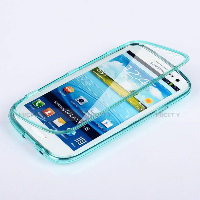 Cover Silicone Trasparente A Flip Morbida per Samsung Galaxy S3 III LTE 4G Cielo Blu