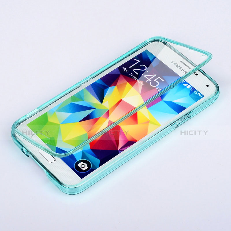 Cover Silicone Trasparente A Flip Morbida per Samsung Galaxy S5 G900F G903F Cielo Blu