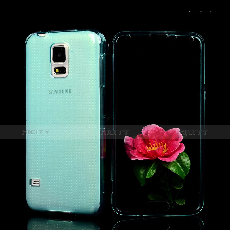 Cover Silicone Trasparente A Flip Morbida per Samsung Galaxy S5 G900F G903F Cielo Blu