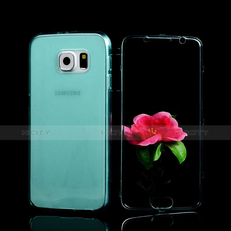 Cover Silicone Trasparente A Flip Morbida per Samsung Galaxy S6 Duos SM-G920F G9200 Cielo Blu
