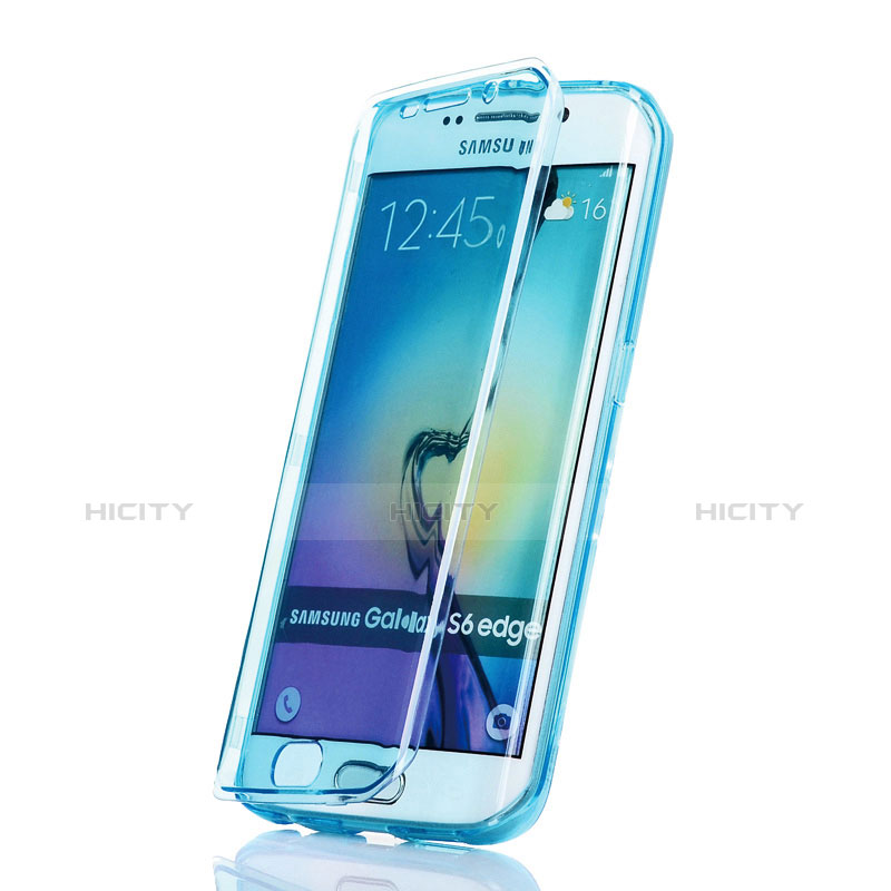 Cover Silicone Trasparente A Flip Morbida per Samsung Galaxy S6 Edge SM-G925 Blu