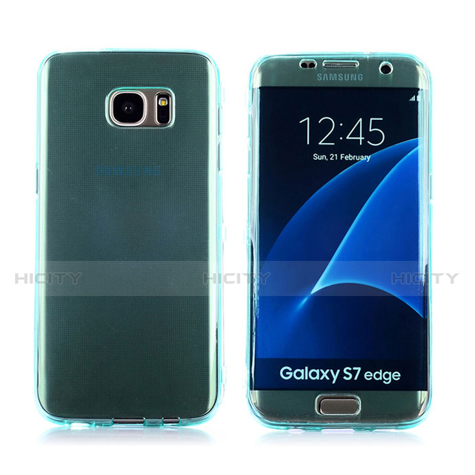 Cover Silicone Trasparente A Flip Morbida per Samsung Galaxy S7 Edge G935F Cielo Blu