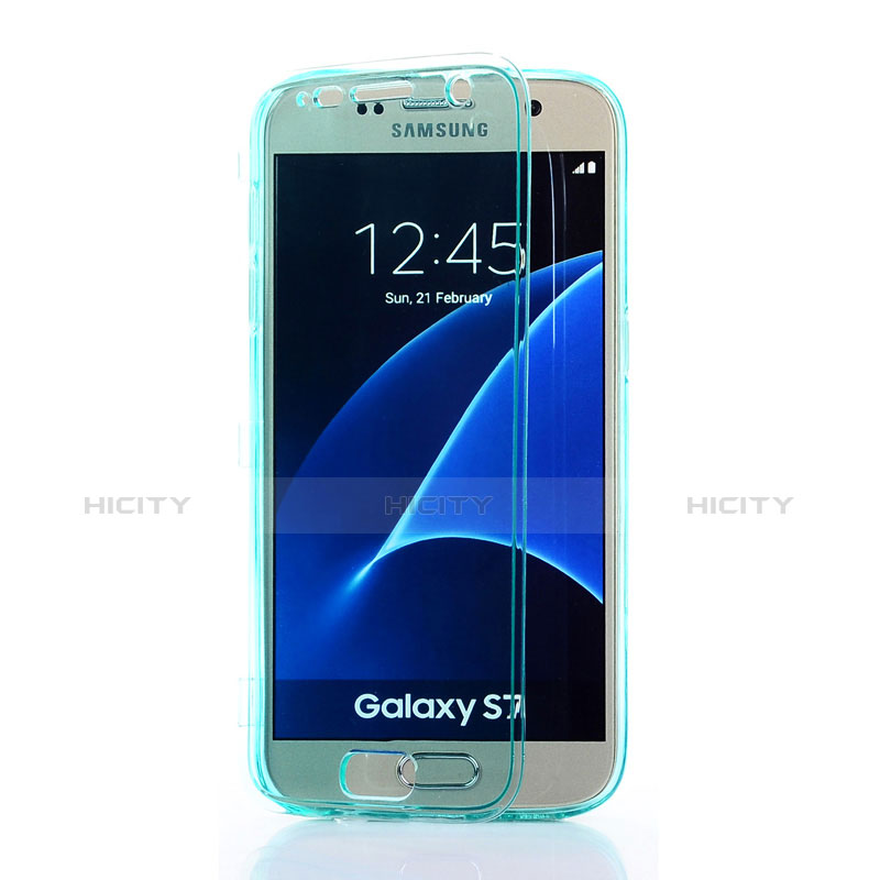 Cover Silicone Trasparente A Flip Morbida per Samsung Galaxy S7 G930F G930FD Cielo Blu